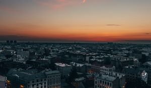 Preview wallpaper city, aerial view, buildings, architecture, sunset, twilight