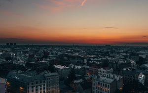 Preview wallpaper city, aerial view, buildings, architecture, sunset, twilight