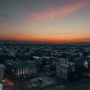 Preview wallpaper city, aerial view, buildings, architecture, sunset, twilight