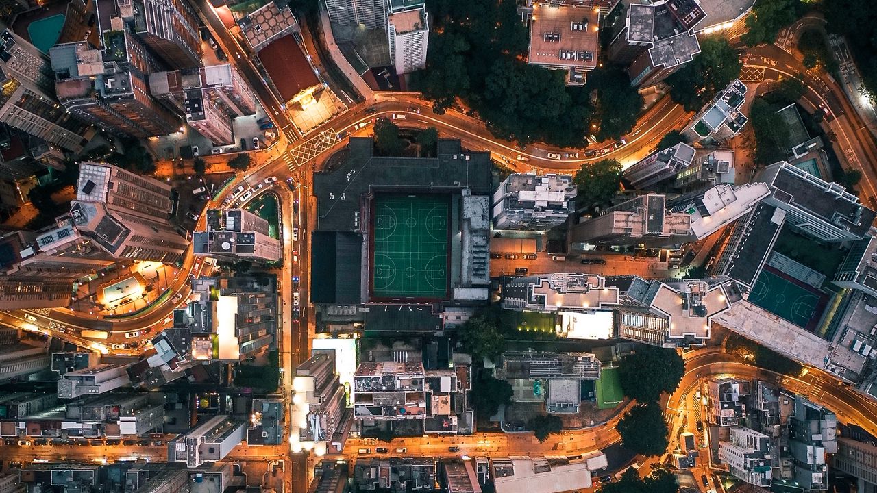 Wallpaper city, aerial view, buildings, architecture, overview