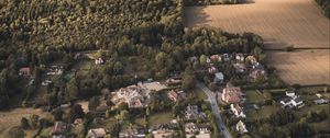 Preview wallpaper city, aerial view, buildings, fields, trees