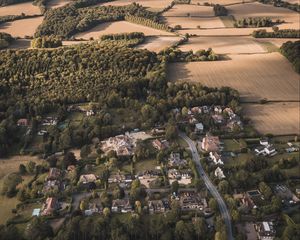 Preview wallpaper city, aerial view, buildings, fields, trees