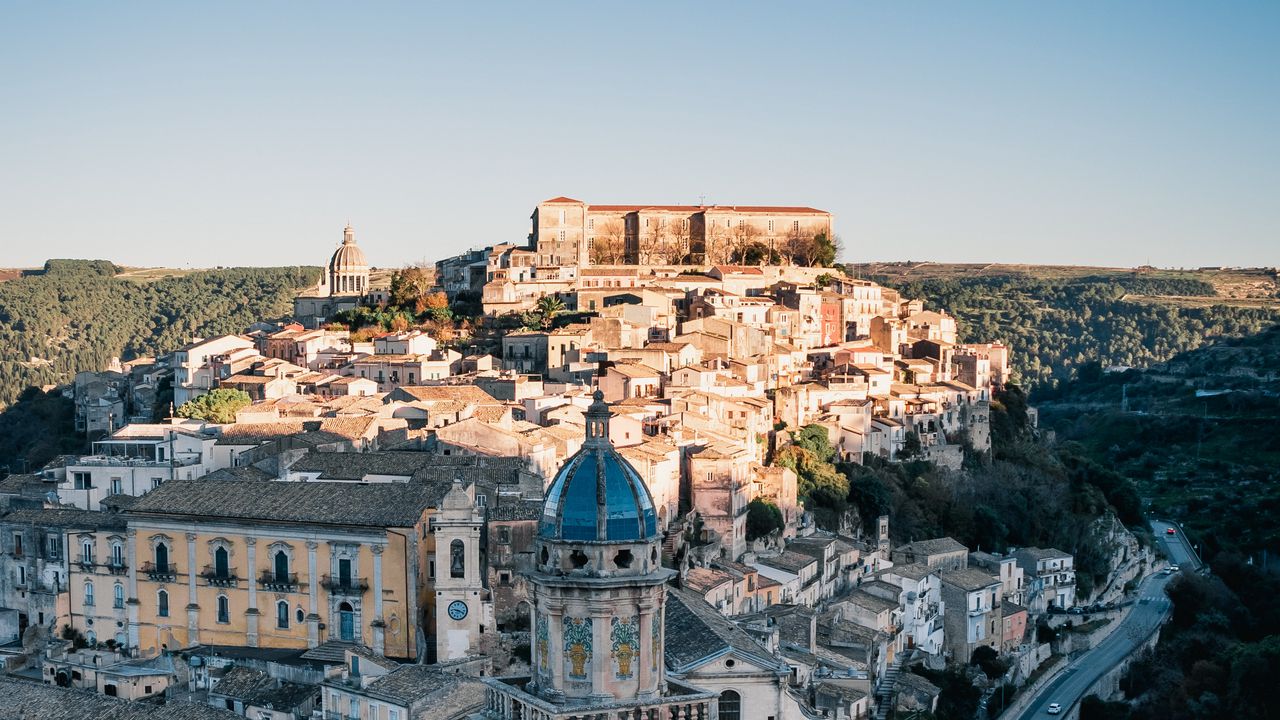 Wallpaper city, aerial view, buildings, architecture, ragusa, italy