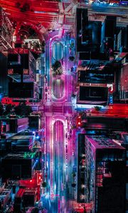 Preview wallpaper city, aerial view, buildings, roads, backlight