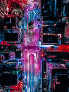 Preview wallpaper city, aerial view, buildings, roads, backlight