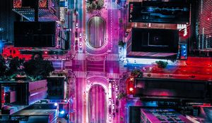 Preview wallpaper city, aerial view, buildings, roads, backlight