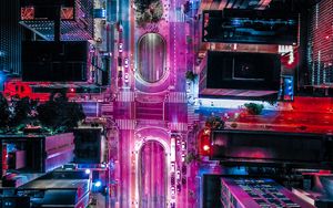 Preview wallpaper city, aerial view, buildings, roads, backlight