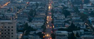 Preview wallpaper city, aerial view, buildings, street, fog