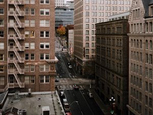 Preview wallpaper city, aerial view, buildings, road, street