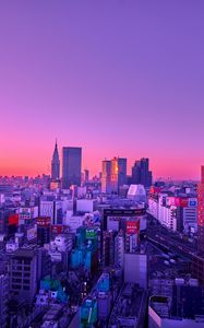 Preview wallpaper city, aerial view, buildings, dusk, purple