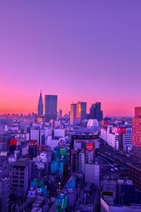 Preview wallpaper city, aerial view, buildings, dusk, purple