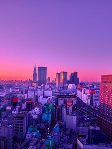 Preview wallpaper city, aerial view, buildings, dusk, purple