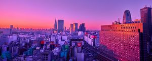 Preview wallpaper city, aerial view, buildings, dusk, purple