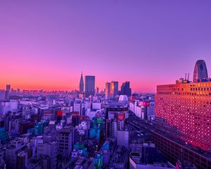 Preview wallpaper city, aerial view, buildings, dusk, purple