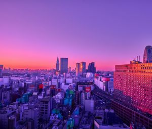 Preview wallpaper city, aerial view, buildings, dusk, purple