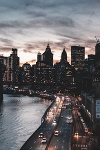 Preview wallpaper city, aerial view, buildings, road, cars, coast, new york