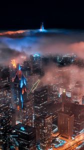 Preview wallpaper city, aerial view, buildings, clouds, night, dark