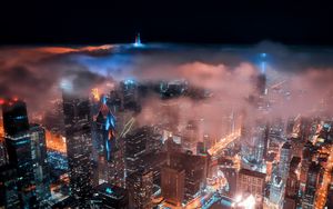 Preview wallpaper city, aerial view, buildings, clouds, night, dark