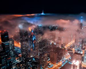 Preview wallpaper city, aerial view, buildings, clouds, night, dark