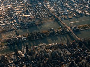 Preview wallpaper city, aerial view, buildings, river, new york, usa