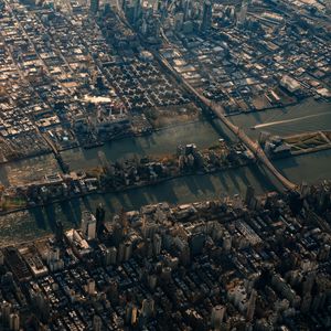 Preview wallpaper city, aerial view, buildings, river, new york, usa