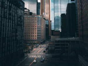 Preview wallpaper city, aerial view, buildings, skyscrapers, street, architecture