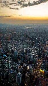 Preview wallpaper city, aerial view, buildings, sunset, overview