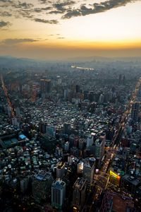 Preview wallpaper city, aerial view, buildings, sunset, overview