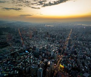 Preview wallpaper city, aerial view, buildings, sunset, overview