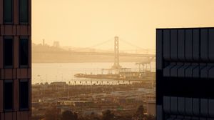 Preview wallpaper city, aerial view, buildings, fog