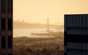 Preview wallpaper city, aerial view, buildings, fog