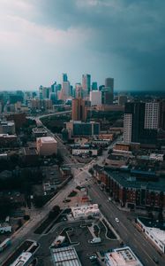 Preview wallpaper city, aerial view, buildings, road, cityscape, horizon