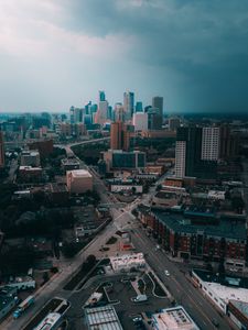 Preview wallpaper city, aerial view, buildings, road, cityscape, horizon