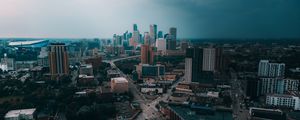 Preview wallpaper city, aerial view, buildings, road, cityscape, horizon