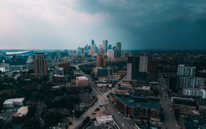 Preview wallpaper city, aerial view, buildings, road, cityscape, horizon