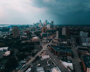 Preview wallpaper city, aerial view, buildings, road, cityscape, horizon