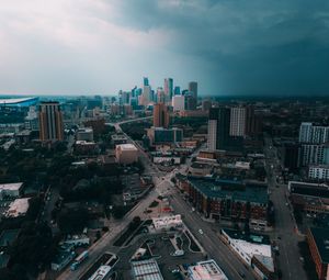 Preview wallpaper city, aerial view, buildings, road, cityscape, horizon