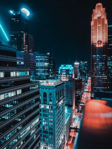 Preview wallpaper city, aerial view, buildings, lights, night