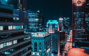 Preview wallpaper city, aerial view, buildings, lights, night