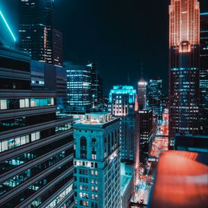 Preview wallpaper city, aerial view, buildings, lights, night