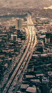 Preview wallpaper city, aerial view, buildings, road, cars