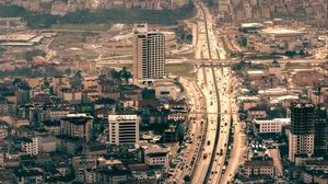 Preview wallpaper city, aerial view, buildings, road, cars