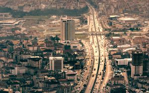 Preview wallpaper city, aerial view, buildings, road, cars