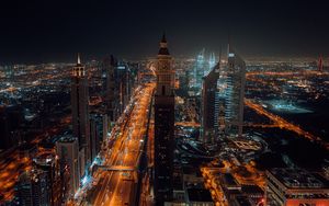 Preview wallpaper city, aerial view, buildings, metropolis, lights, night