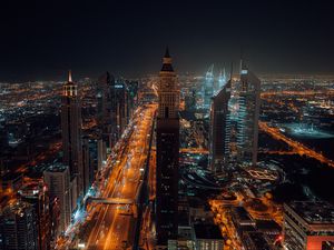 Preview wallpaper city, aerial view, buildings, metropolis, lights, night