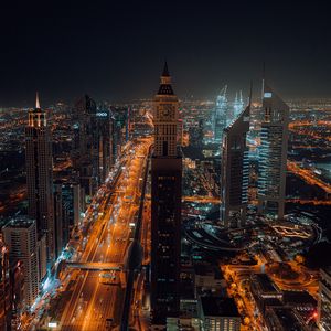 Preview wallpaper city, aerial view, buildings, metropolis, lights, night