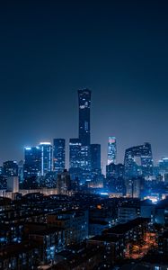 Preview wallpaper city, aerial view, buildings, night, lights, beijing, china