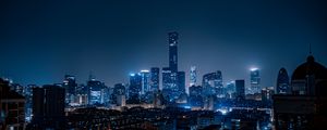 Preview wallpaper city, aerial view, buildings, night, lights, beijing, china