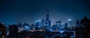 Preview wallpaper city, aerial view, buildings, night, lights, beijing, china