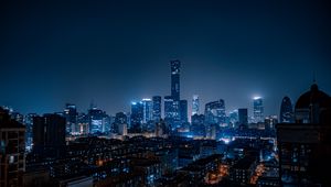 Preview wallpaper city, aerial view, buildings, night, lights, beijing, china